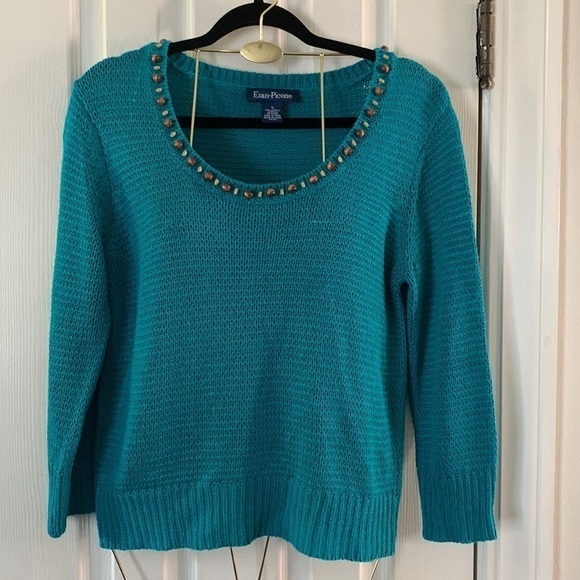 Evan-Picone Turquoise Blouse Size L #151 - Picture 1 of 8